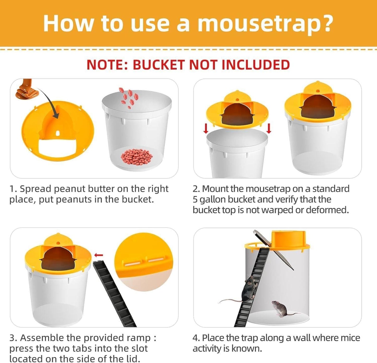 Slide Bucket Lid Mouse Rat Trap with Ramp
