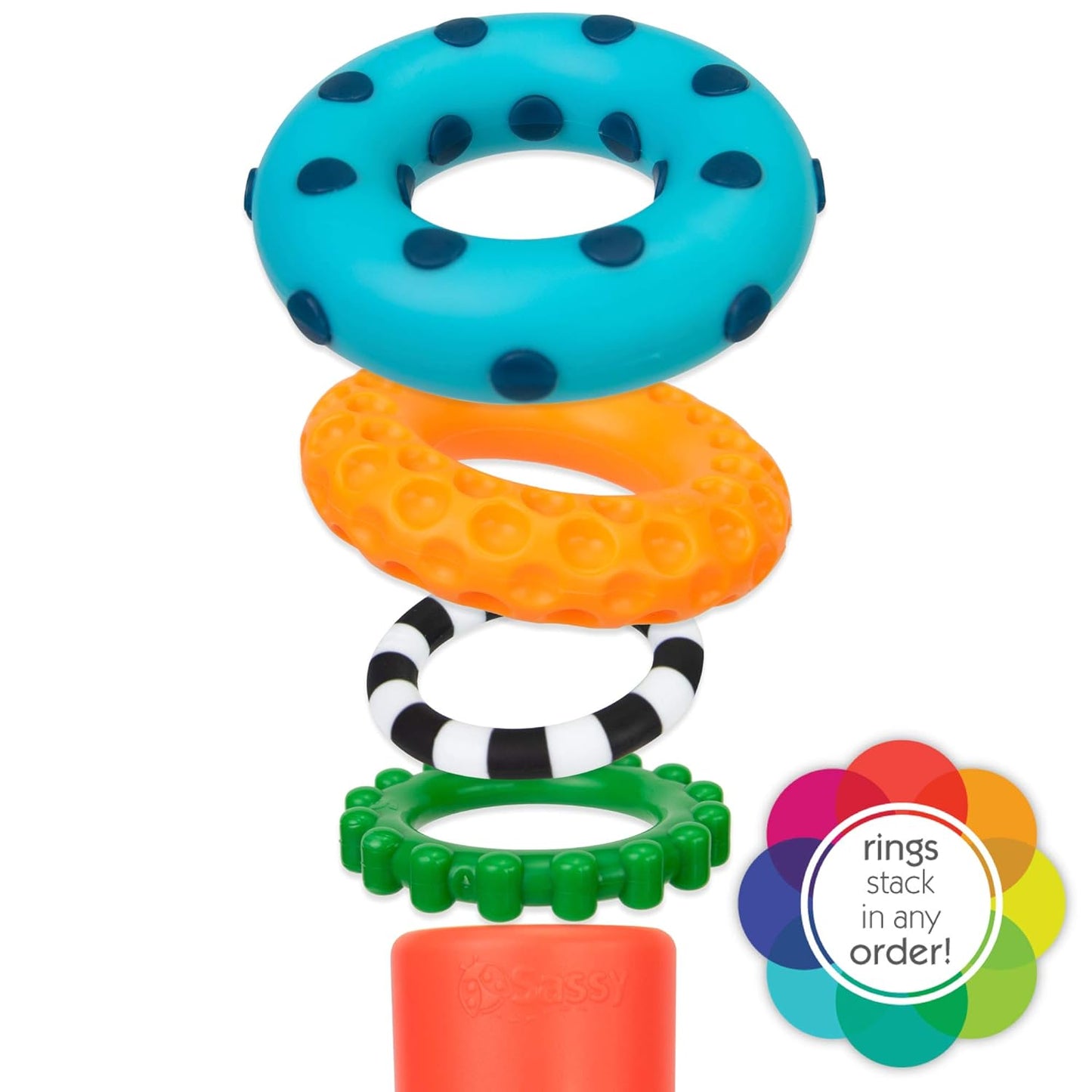 Sassy Stacks of Circles Stacking Ring STEM Learning Toy, Age 6+ Months, Multi, 9 Piece Set