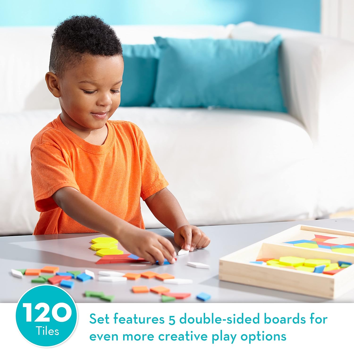 Melissa & Doug Pattern Blocks and Boards - Wooden Classic Toy With 120 Solid Wood Shapes and 5 Double-Sided Panels