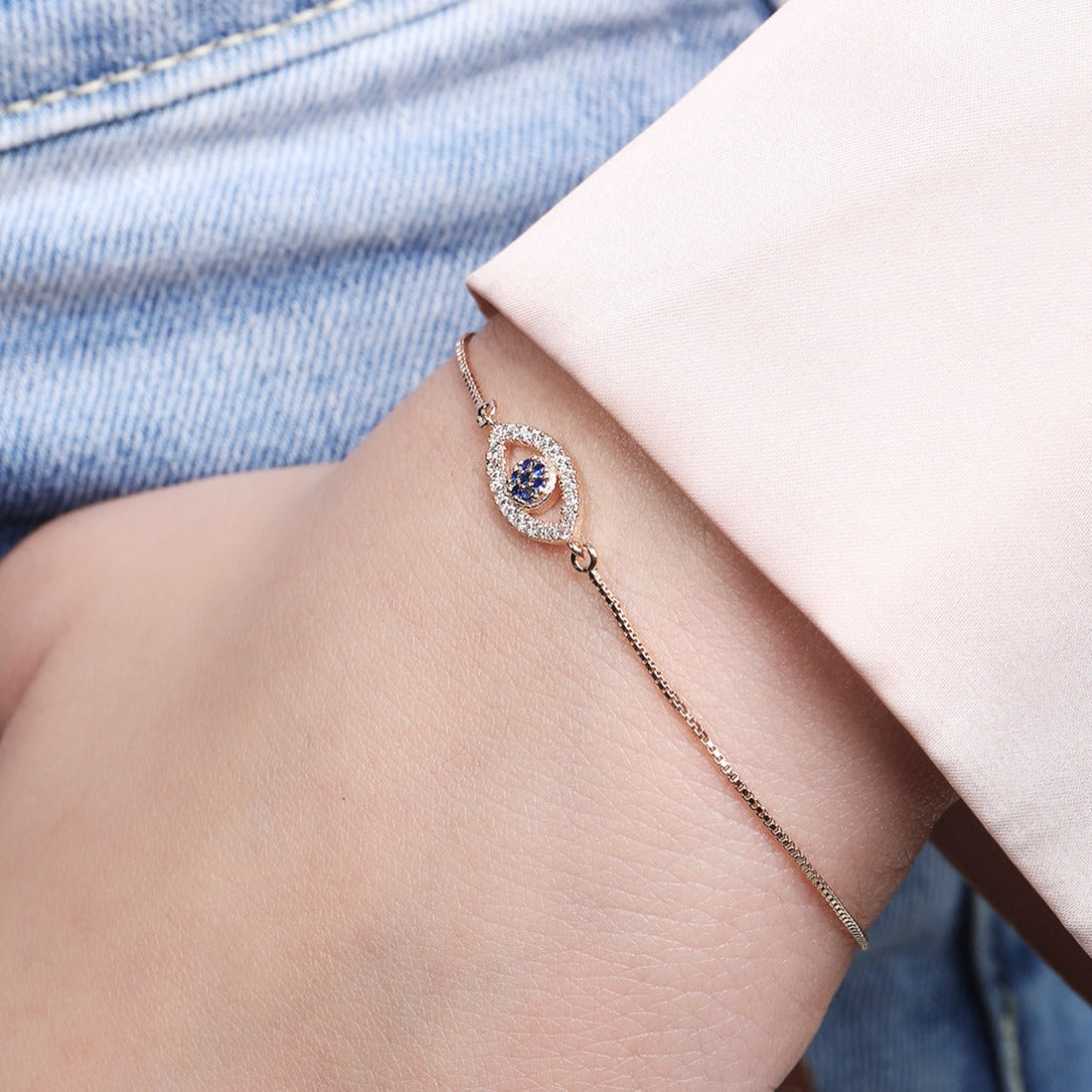 Rose Gold Plated Evil Eye 925 Silver Bracelets