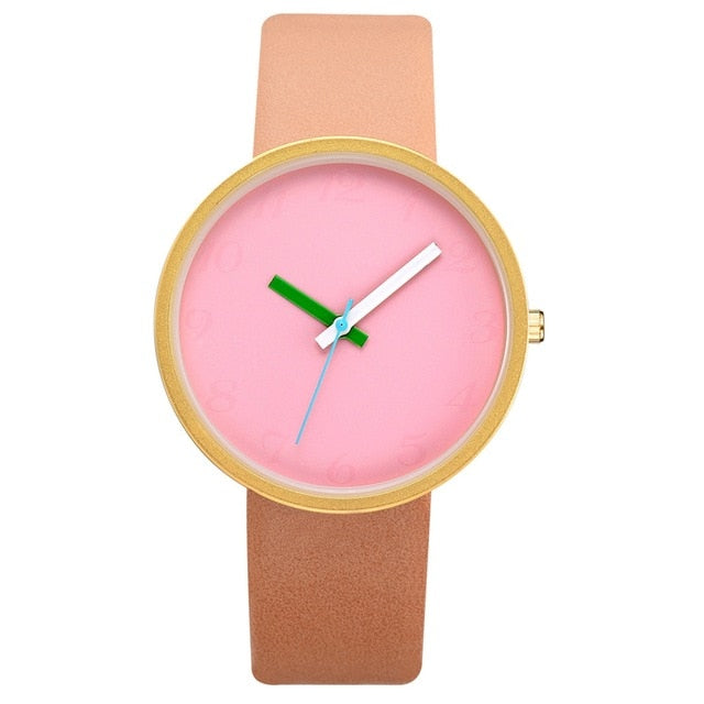 Women Watch Gray Contrast Leather